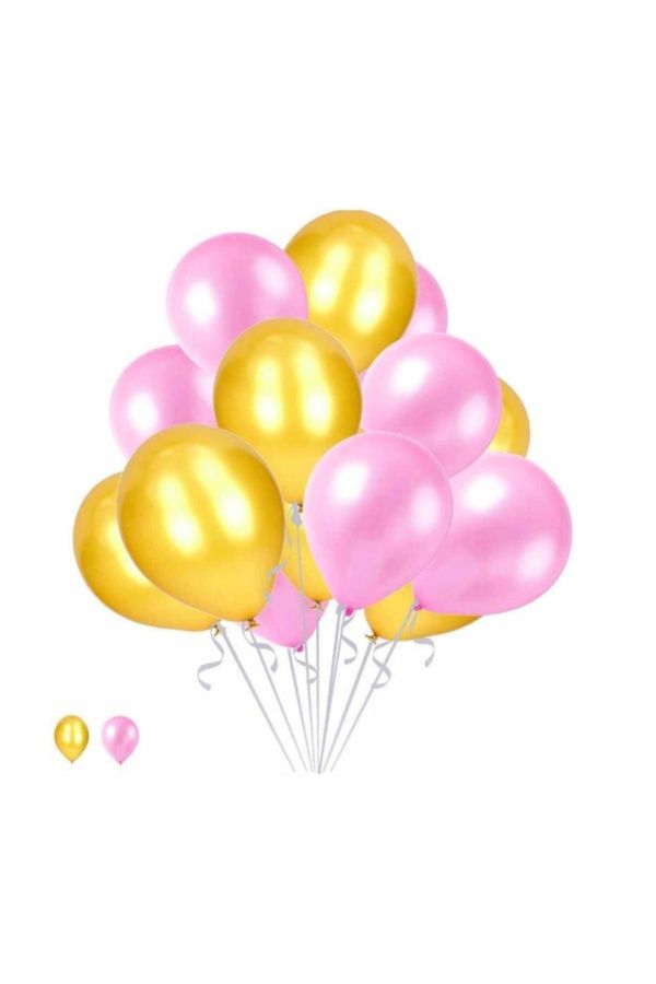 15 Gold 15 Pembe Konsept Balonlar Metalik Parlak 30-35 Cm Helyum Ve Normal Hava Uyumlu
