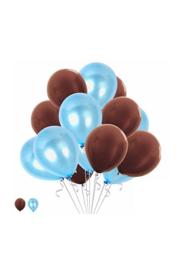 15 Mavi 15 Kahverengi Konsept Balonlar Metalik Ve Mat 30-35 cm