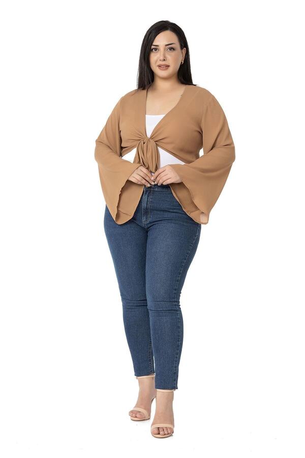 Flared Sleeve Tie-front Bolero &mdash; Camel
