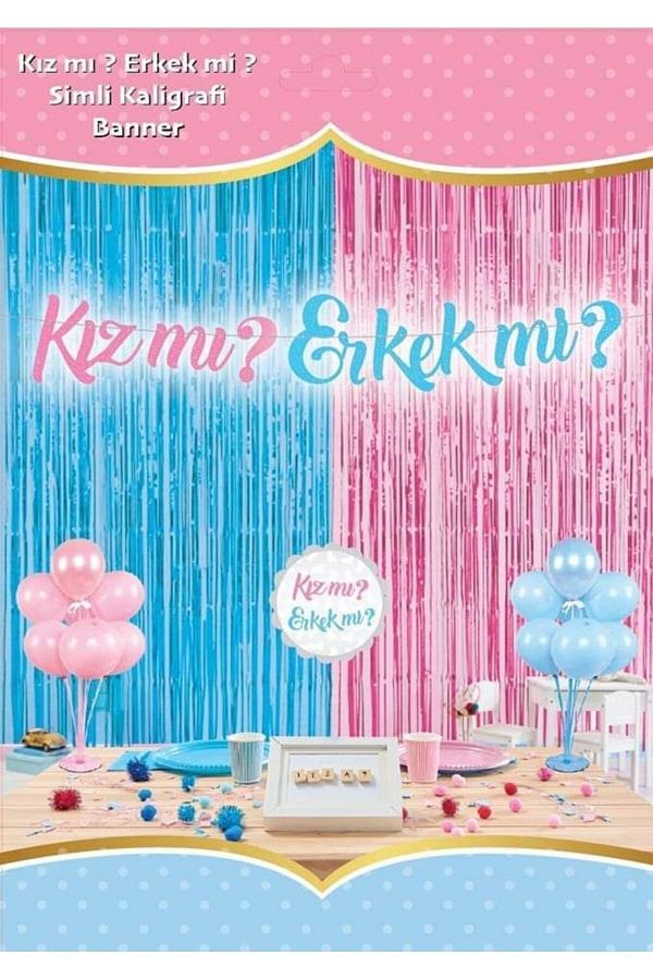 Simli Kız Mı Erkek Mi Yazılı Cinsiyet Partisi Kaligrafi Banner (pembe /mavi)