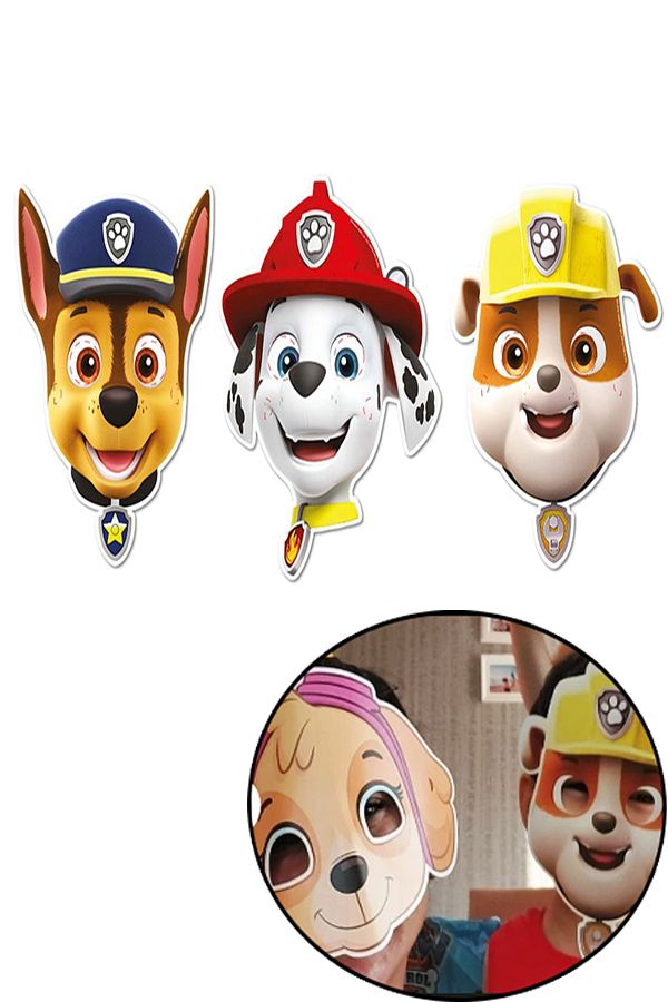 6'lı Paw Patrol Karton Maske, Rubby Chase, Marshall Paw Patrol Doğum Günü Maskesi