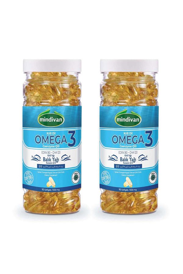 Krill Oil, Omega 3, Coenzyme Q10, 1330 Mg 90 Softgels x2 Adet