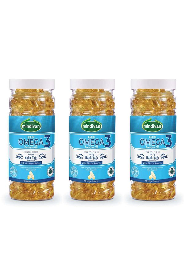 Krill Oil, Omega 3, Coenzyme Q10, 1330 Mg 90 Softgels x3 Adet