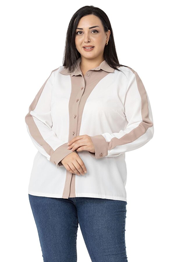 Contrast-panel Long Sleeve Shirt &mdash; Mink