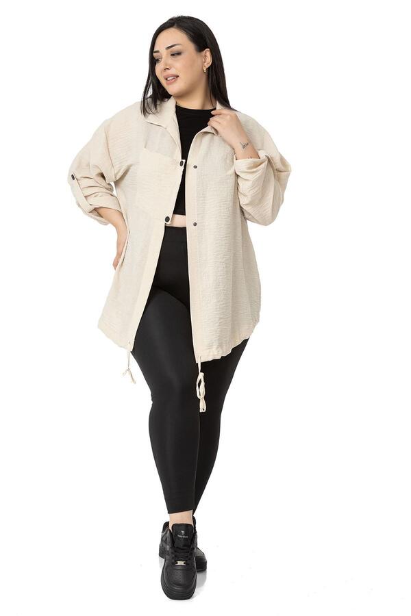 Pocket-detail Fold-detail Sleeve Jacket — Beige