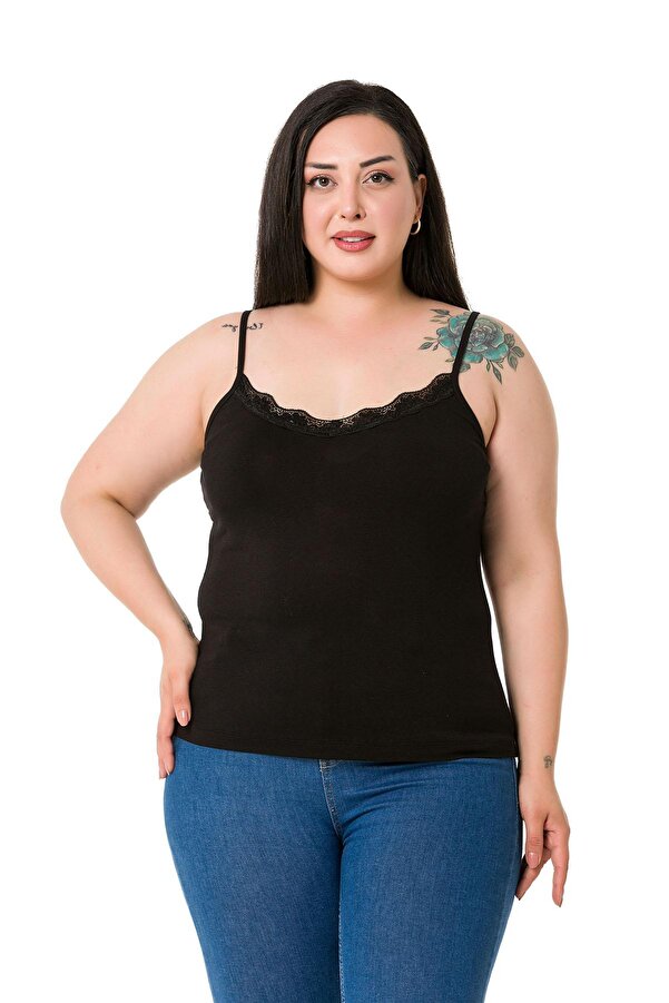 Spaghetti-strap Lace-detail Viscose Blouse &mdash; Black