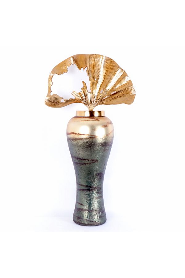 Gold Ginkgo Yapraklı Küp 82 cm