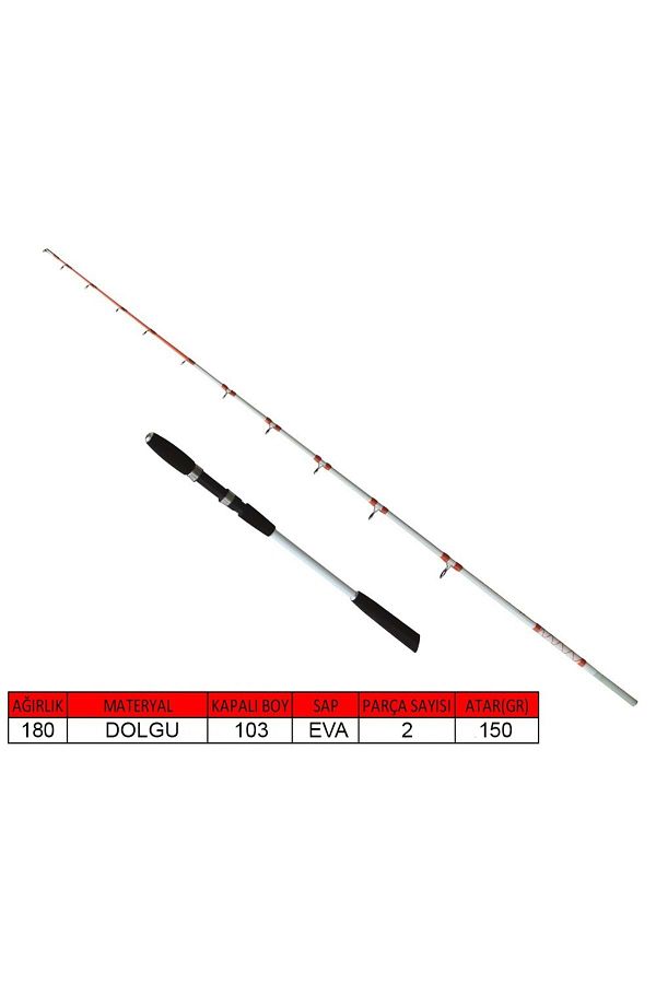 1428 Egi Fisher 2 Parça Solid Tekne Kamışı Max 150gr Atar - 150 CM