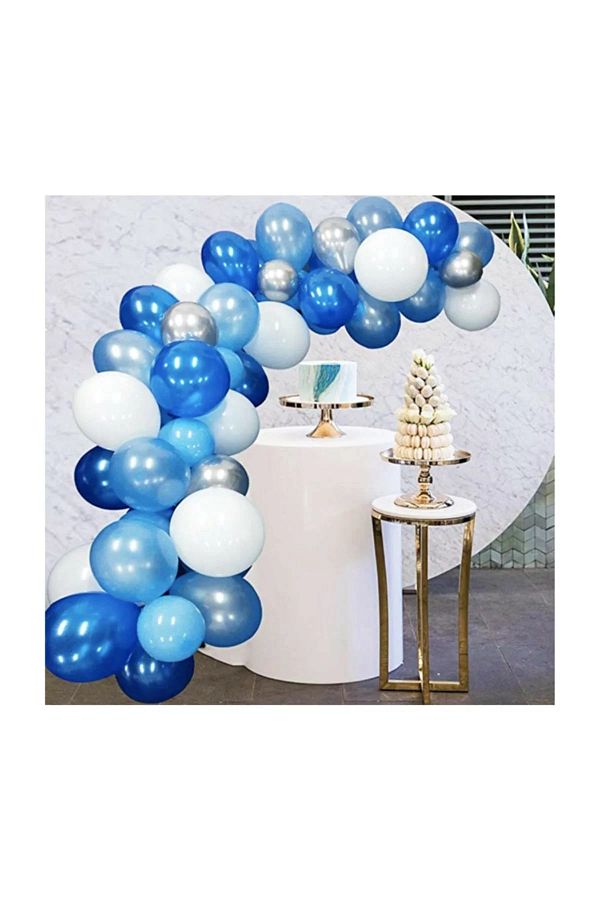 Mavi Beyaz Gümüş Krom Balon Zincir Seti 5 Metre Parti Dolabı