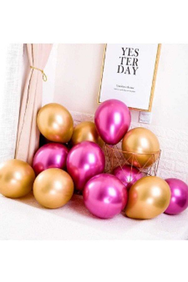 Krom Parlak Metalik Pembe-Gold Renk 5'Li Balon