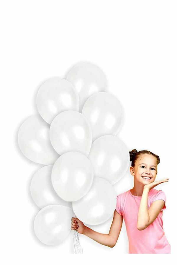 Beyaz Renk Metalik Balon 50 Adet ( 50'Li Paket)