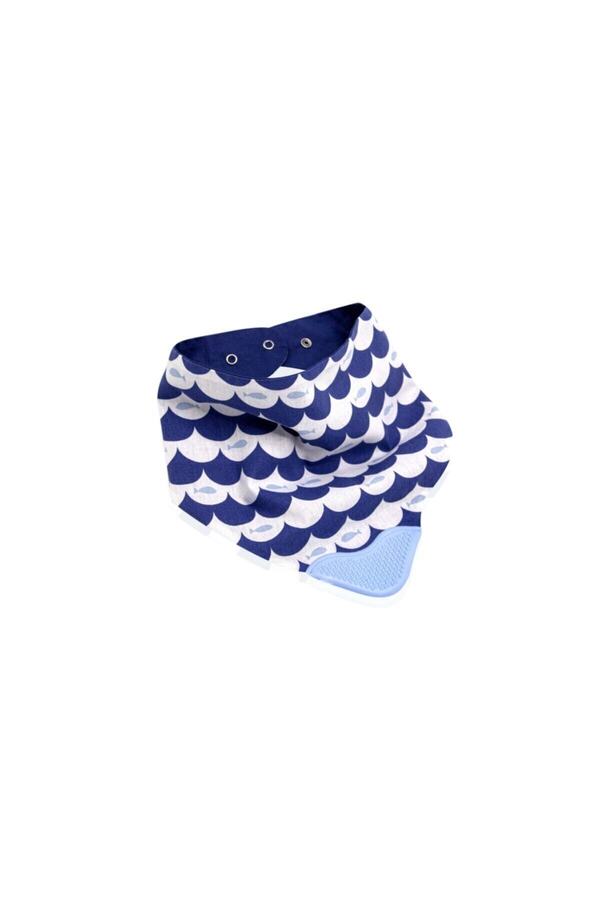 Diş Kaşıyıcılı Poplin Fular Önlük Indigo Balıklı