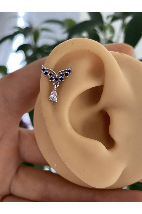 zirkon taşlı helix kıkırdak kulak memesi uyumlu piercing küpe