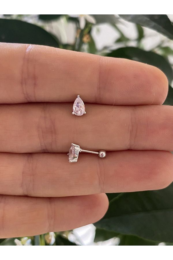 çelik zirkon taşlı damla model tragus helix kıkırdak kulak memesi uyumlu piercing küpe