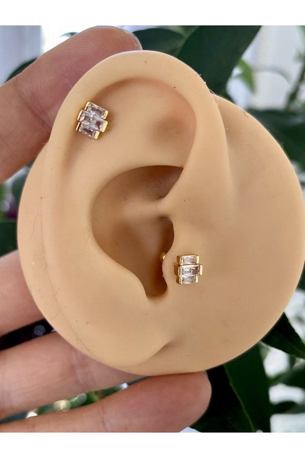 çelik zirkon taşlı tragus helix kıkırdak kulak memesi uyumlu piercing küpe