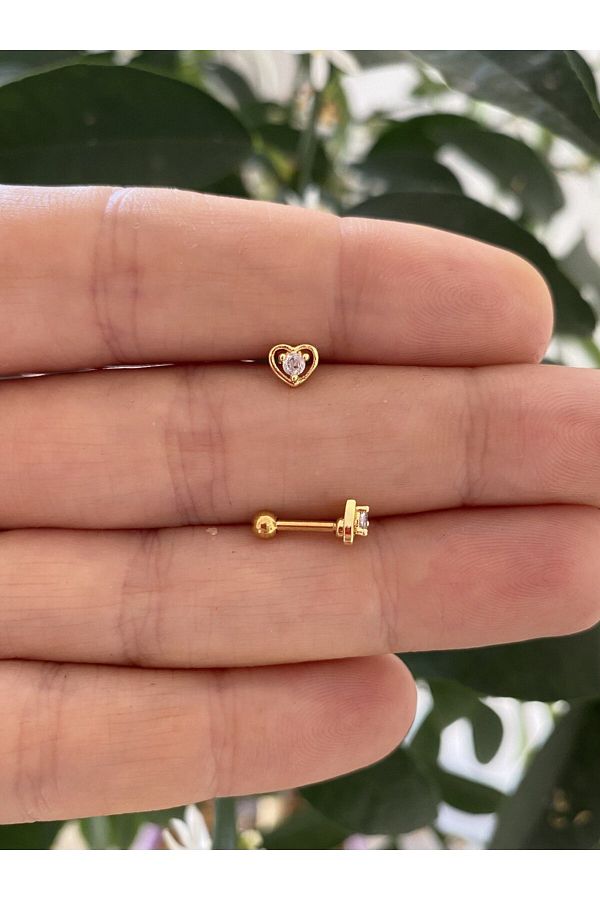 çelik zirkon taşlı mini kalp tragus helix kıkırdak kulak memesi uyumlu piercing küpe