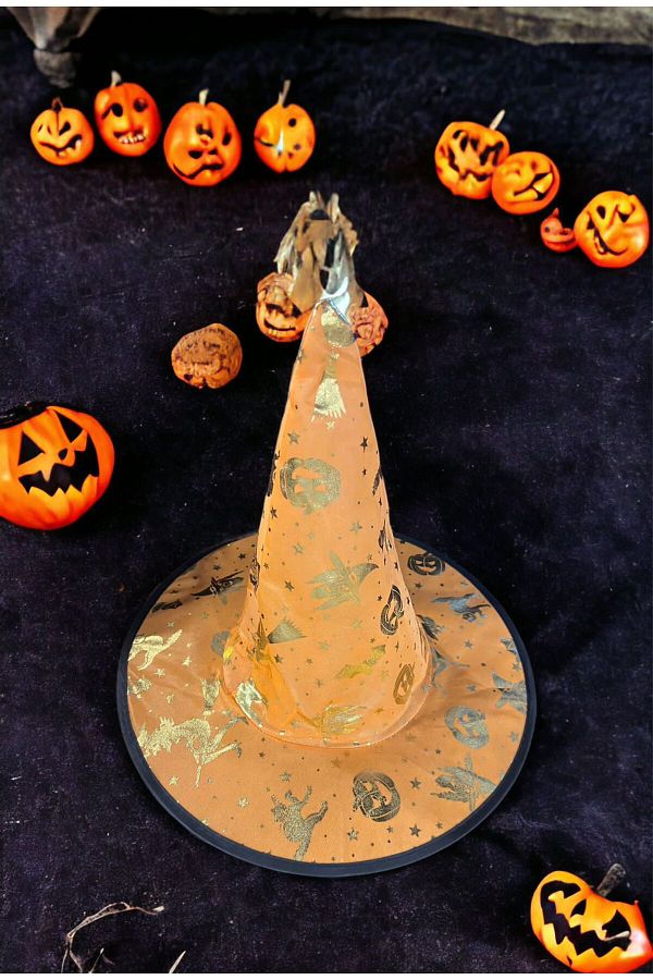 Halloween Turuncu Cadı Şapkası Happy Halloween Cadı Şapkası