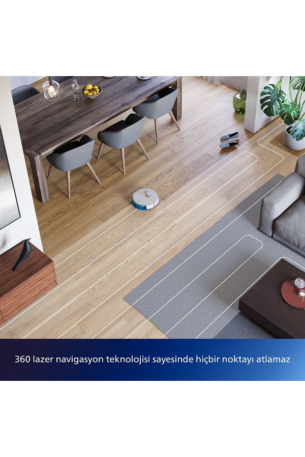 Philips VP 3000 Serisi Islak Kuru Moplu Beyaz Robot Süpürge,4000 PA , 0,35 Litre , 14,76 V , Beyaz - Görsel 7
