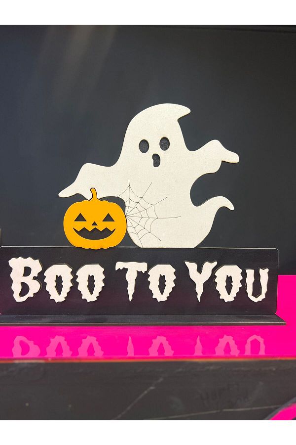 Halloween Ahşap Dekor Masa Üzeri Süsü Boo To You Halloween Cadılar Bayramı Dekor 30 Cm