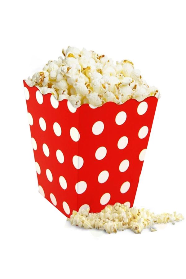 8 Adet Beyaz Puantiyeli Kırmızı Mısır İkram Kutusu Benekli Popcorn