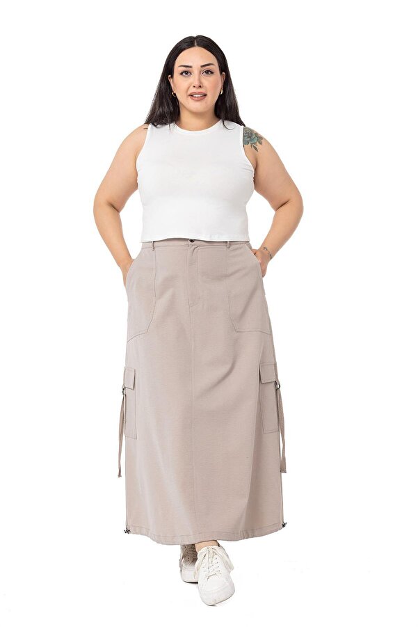 Skirt Edge Shirred Parachute Long Skirt — Stone