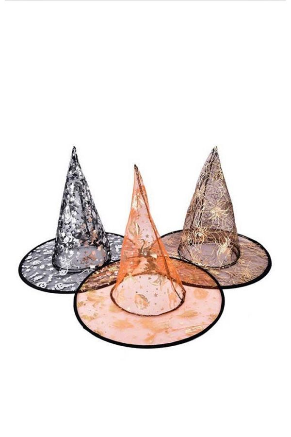 Halloween 1 adet Transparan Tülden Desenli Cadı Şapkası Cadılar Bayramı Cadı Şapkası 1adet
