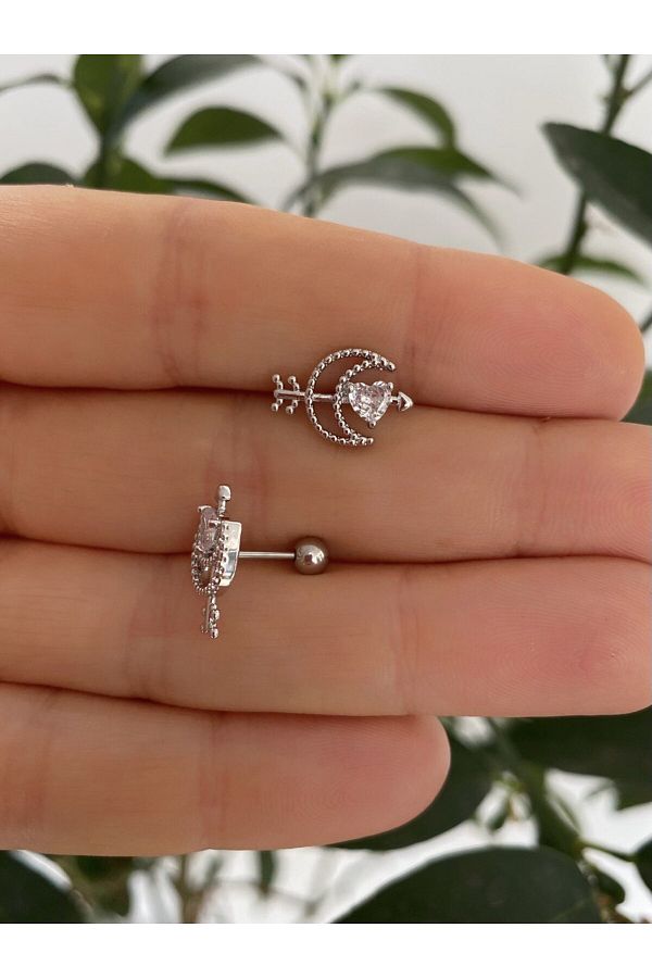 ÇELİK ZİRKON TAŞLI HELİX KIKIRDAK CONCH KULAK MEMESİ UYUMLU PİERCİNG KÜPE