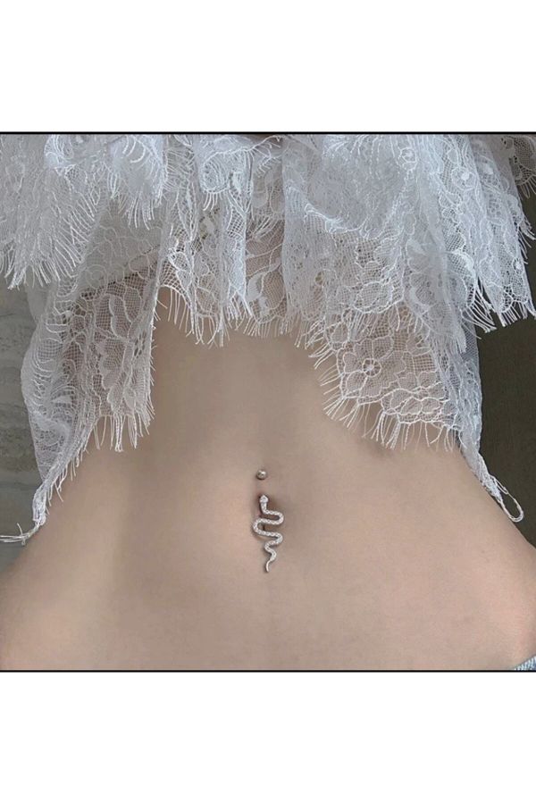 cerrahi çelik zirkon taşlı yılan model göbek piercingi