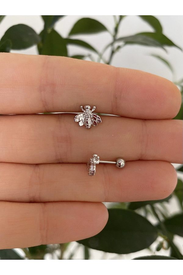 cerrahi çelik taşsız arı tragus helix kıkırdak lobe uyumlu piercing küpe