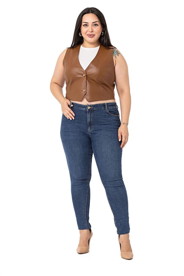 Buttoned Lined Leather-look Short Vest — Brown