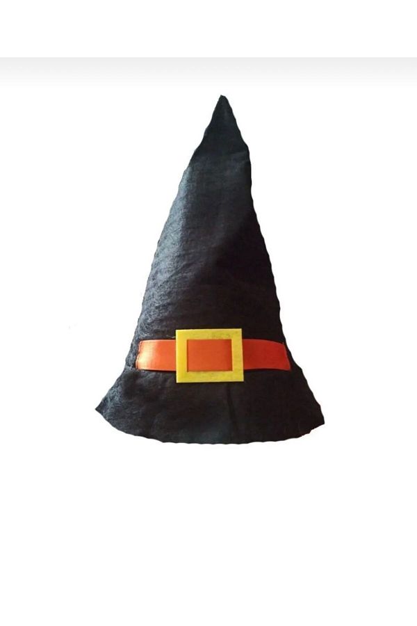 Halloween Siyah Renk Ince Keçe Kumaş 33 Cm Uzun Cadı Şapkası Yetişkin Şapkası