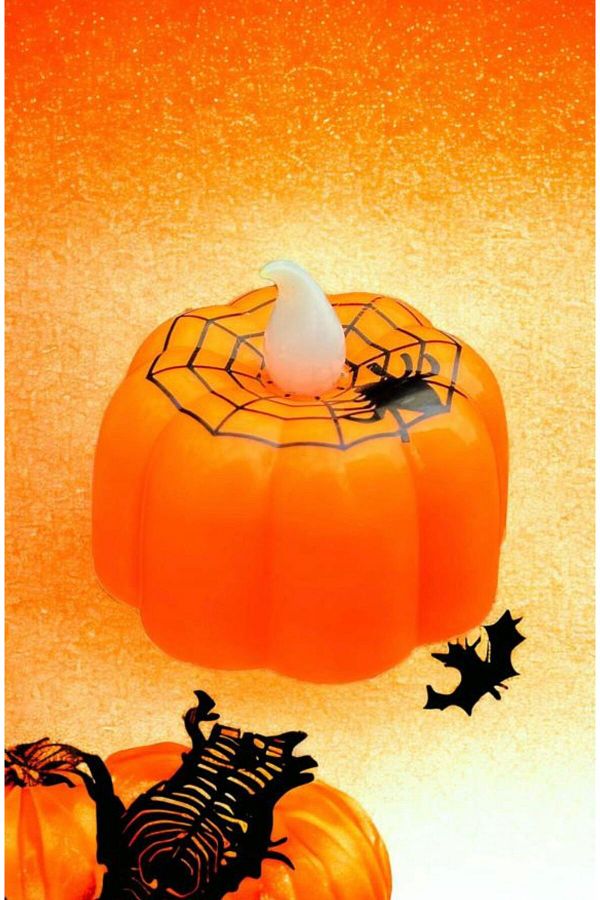Halloween Işıklı Balkabağı Örümcek Ağı Temalı Pilli LED Dekor Mum Cadılar Bayramı tealight