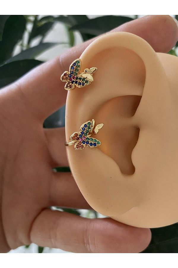 kararmaz ZİRKON TAŞLI KELEBEK earcuff sıkıştırmalı kıkırdak conch orbital delik gerektirmeyen küpe