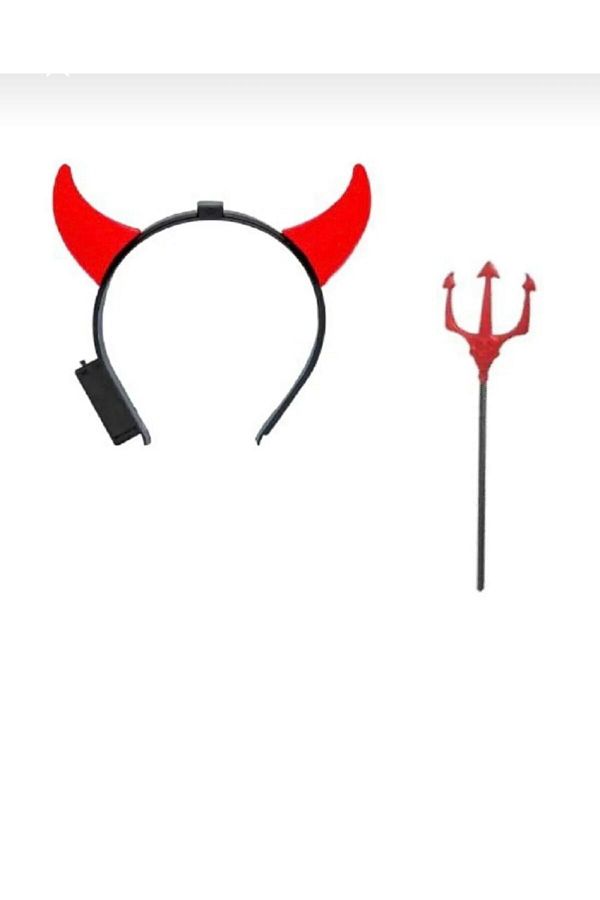 Halloween Şeytan Çatalı &Işıklı Şeytan Tacı Set Cadılar Bayramı Kostüm Set