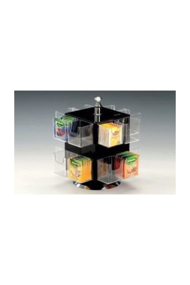 16-Piece Rotating Tea Stand Polycarbonate Eyed Acrylic 26 cm Black