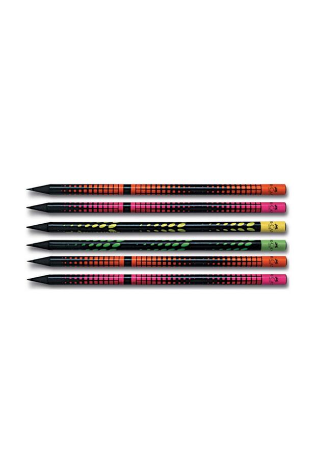 Faber Network and Trace Patterned Round Pencil Black Wooden Pack of 6 (5242115813)