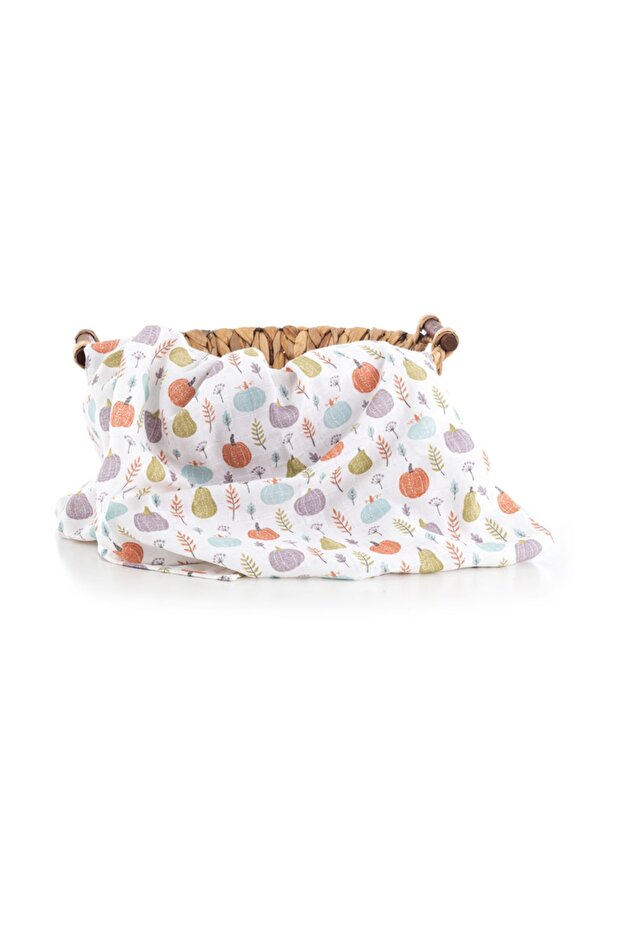 Muslin Cloth Cover Pumpkin Pattern - Green 90x75 Cm 2 Mouth Wipes