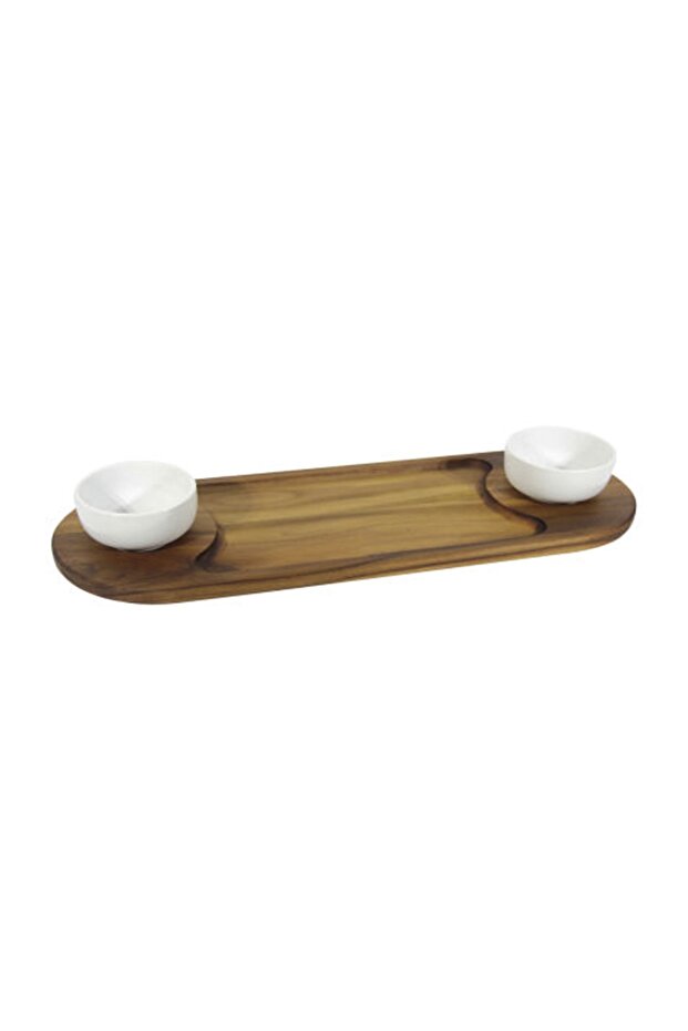 Sauce Bowl Porcelain Bowl Teak Wood 56 X 20 X 2 cm