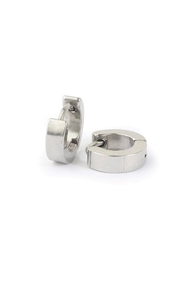Men's Steel Silver Hoop Earrings