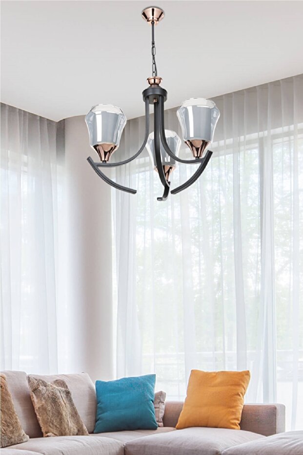 Celena 3Lü Füme Cam Avize - 1