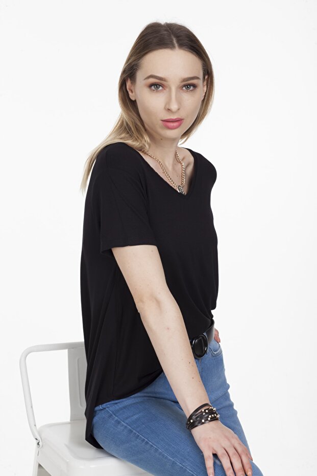 V-Neck Asymmetrical Basic Blouse - 3