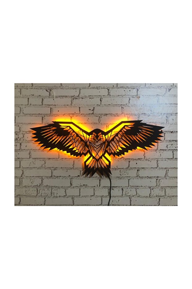 Geometrık Eagle V.1 Led Işıklı Tablo - Ahşap Duvar Dekorasyonu - 1