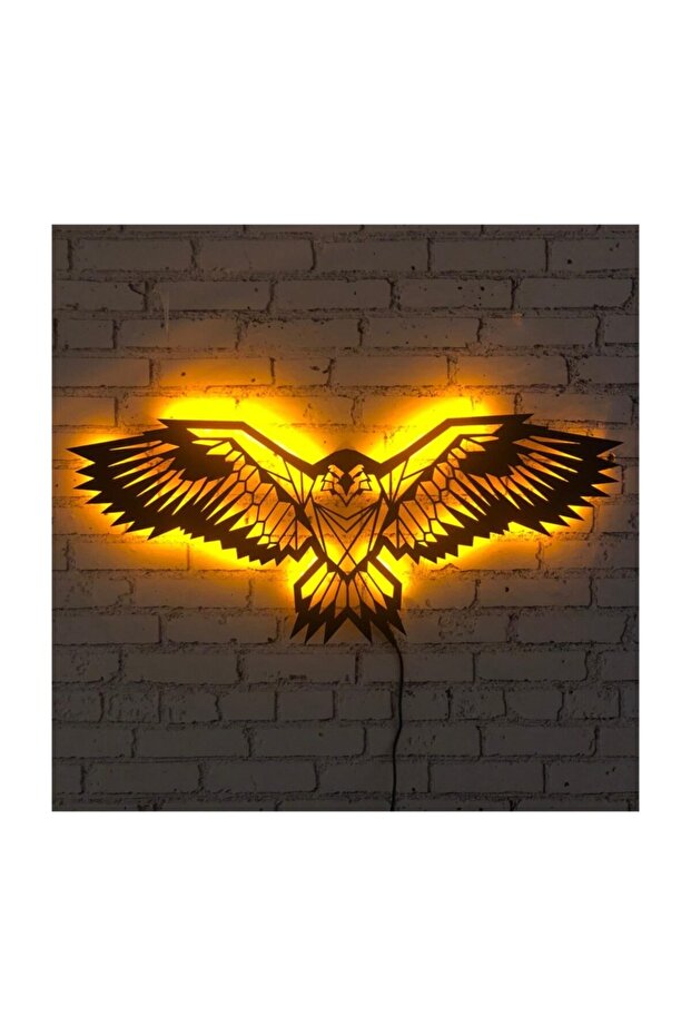 Geometrık Eagle V.1 Led Işıklı Tablo - Ahşap Duvar Dekorasyonu - 6
