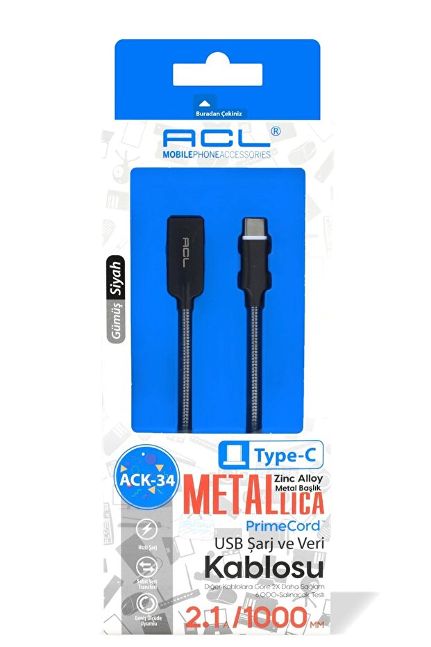 Hızlı Type-c Metal Güç Kablosu 2.1a Çıkış 1mt Kablo Usb Şarj Ve Veri - 2