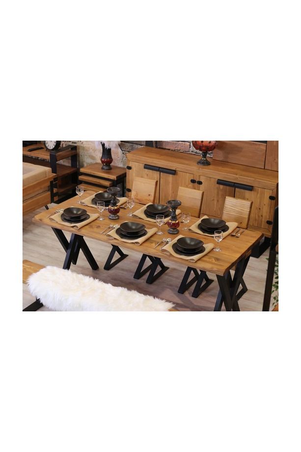 Ntconcept Masif Ağaç Yemek Masası - 85cm-200cm Masa - 5