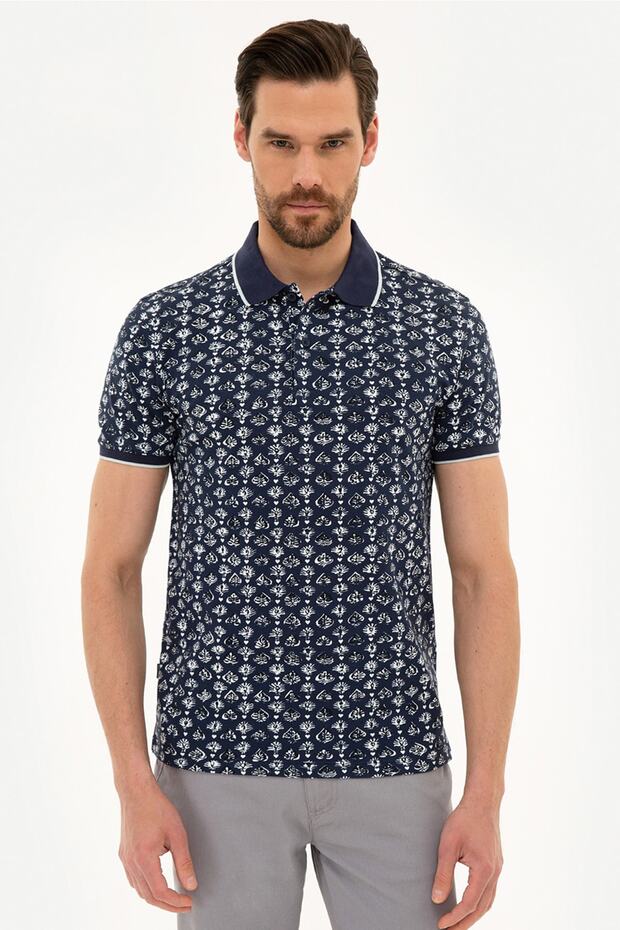 Navy Blue Slim Fit Polo Neck T-Shirt