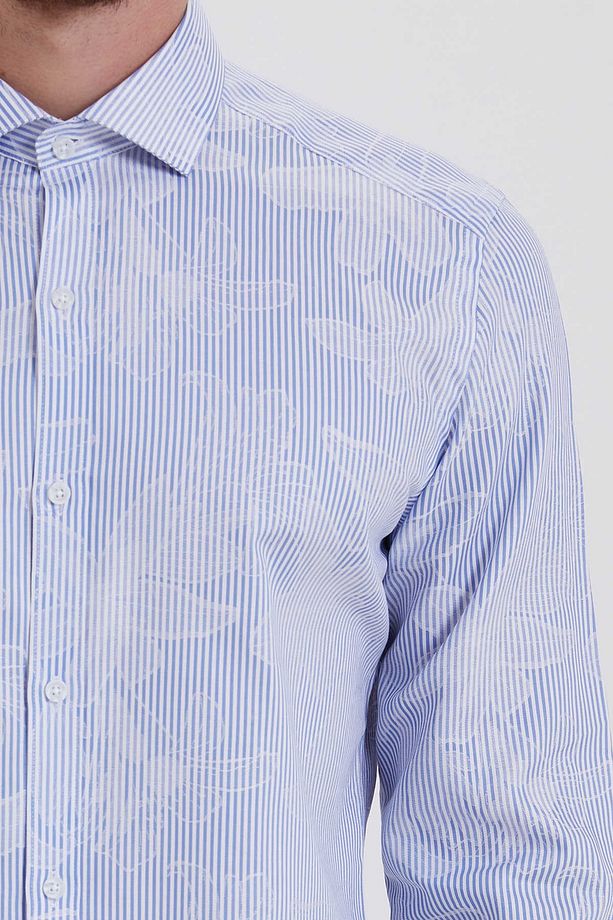 Mavi Slim Fit Desenli 100% Pamuk Uzun Kol Klasik Gömlek - 3