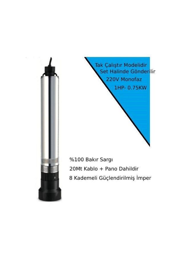 Derin Kuyu Dalgıç Pompa Seti Ds5.1-56/7 Kalem Dalgıç 1hp 0.75kw 4'' 50mt Dik Basar Panolu - 2