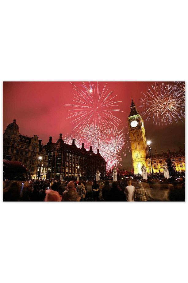 Ahşap Tablo Londra Big Ben Yılbaşı Havai Fişekler -25-35 Cm - 1