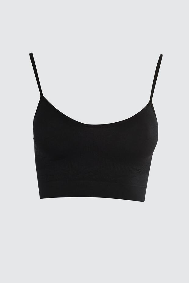 Siyah Seamless/Dikişsiz Balensiz İp Askılı Örme Büstiyer THMAW21BS0002 - 6